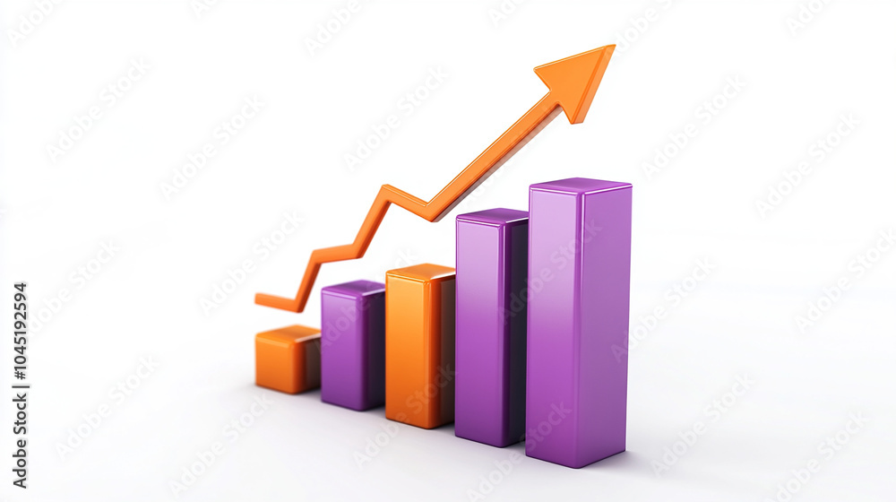3d bar graph with an arrow pointing up. 3d bar graph with an arrow pointing up.