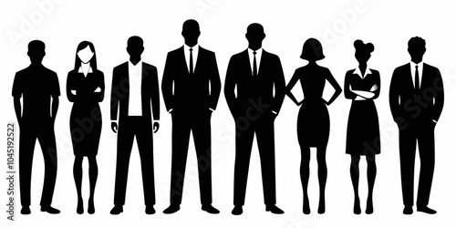 Vector silhouettes of business people, black on white background.