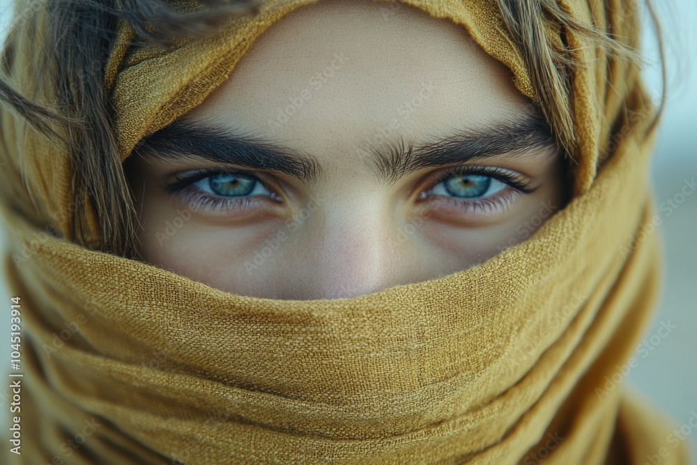 Woman with a scarf covering her face Woman with a scarf covering her face