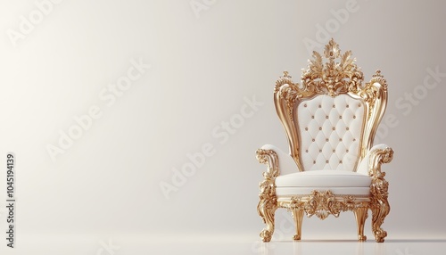 Elegant golden throne beautifully isolated against a minimalist white background