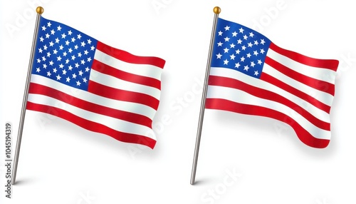 American flag waving against a white background symbolizing patriotism and freedom