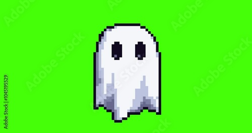 Pixel ghost on green screen background for Halloween photo