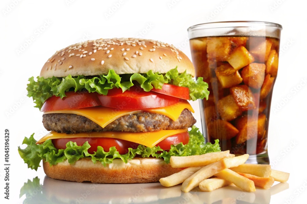 Cheeseburger with cola soda drink