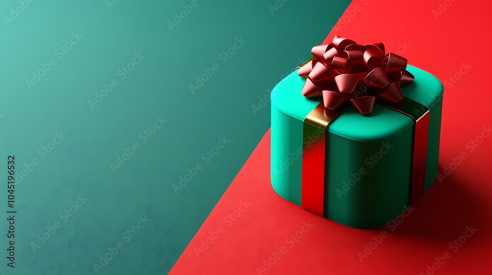 3D Colorful Gift Box with Ribbon on Two-Tone Background. Christmas Theme. 3D Colorful Gift Box with Ribbon on Two-Tone Background. Christmas Theme.