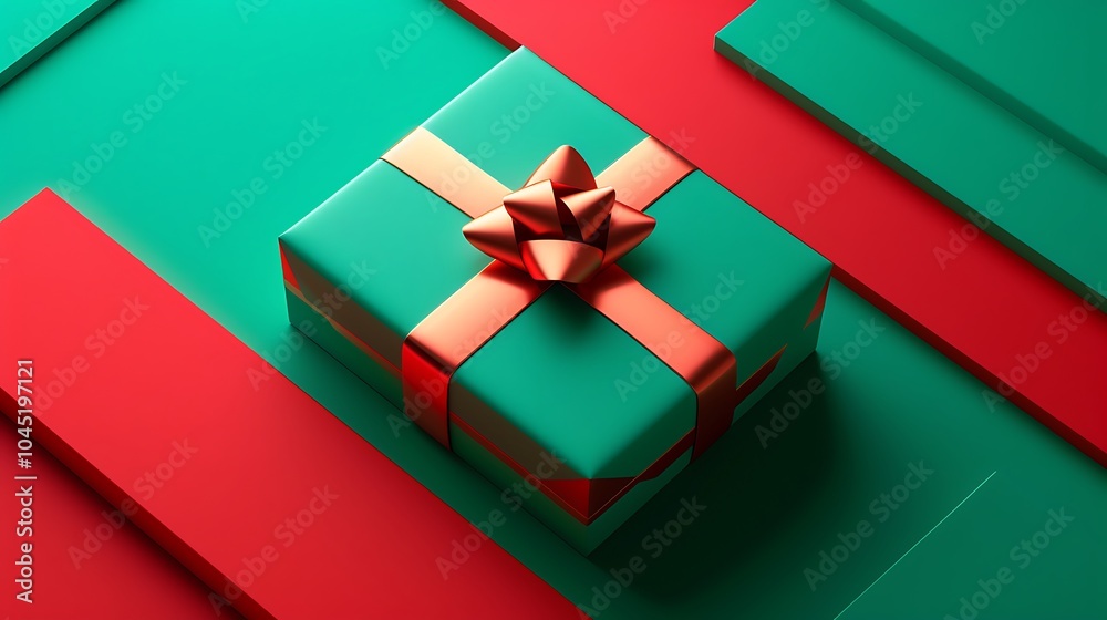 3D Colorful Gift Box with Ribbon on Vibrant Background. Christmas Theme. 3D Colorful Gift Box with Ribbon on Vibrant Background. Christmas Theme.