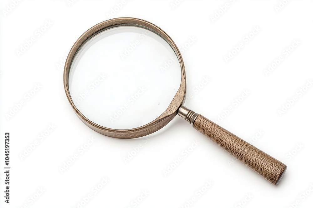 Magnifying glass with a bronze handle on a white isolated background. Magnifying glass with a bronze handle on a white isolated background.