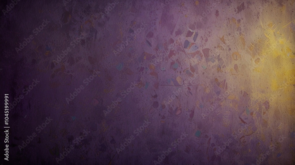 Fototapeta premium The image features a background with a gradient transition from deep purple at the top to orange at the bottom. There are numerous small spots across the central part of the image, resembling splatter
