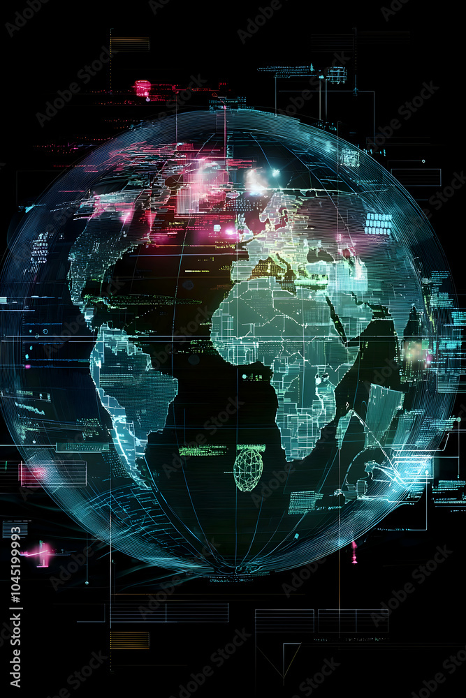 Fototapeta premium Global Digital Network Earth - Connected World Technology Concept