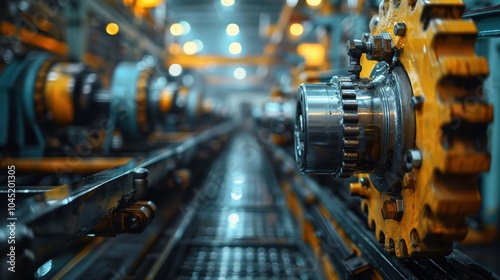 Industrial Gears in a Modern Factory Setting with Motion Blur Effect