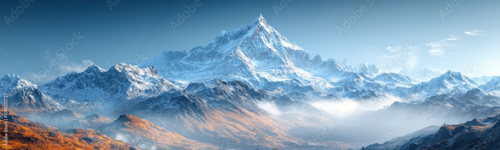 Mountains with snow on them and a blue sky in the background Mountains with snow on them and a blue sky in the background