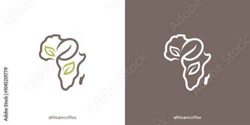 Africa Coffee Logo. Africa and Coffee Bean with Minimalist Style. Coffee Shop Logo, Icon, Symbol, Vector, Design Inspiration.