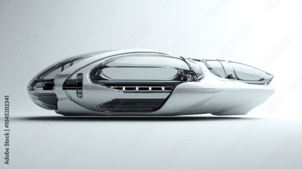 Illustration of a futuristic capsule vehicle with transparent panels and a simple design. Illustration of a futuristic capsule vehicle with transparent panels and a simple design.