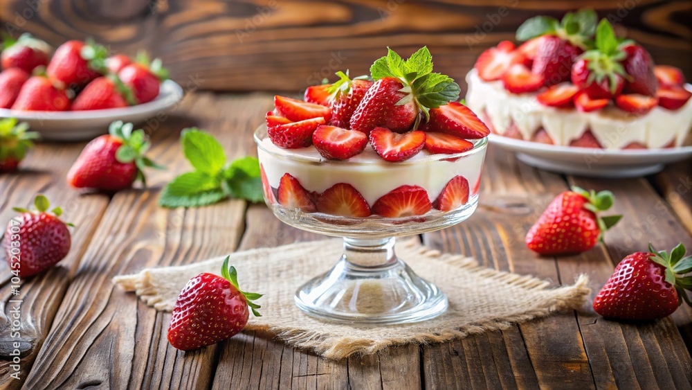 Festive dessert with strawberries on table Festive dessert with strawberries on table