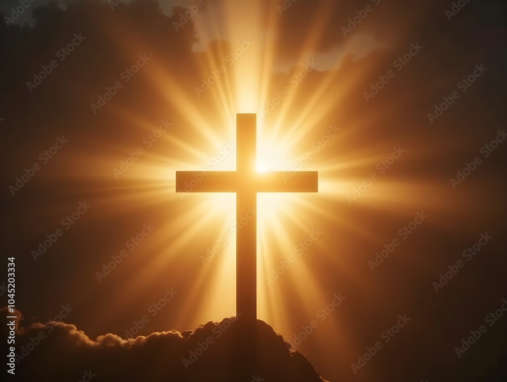 Christian image, cross of glory, bright atmosphere Christian image, cross of glory, bright atmosphere