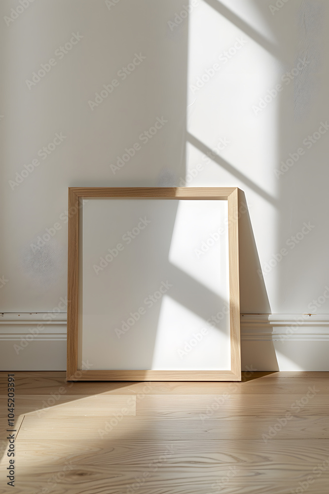 wooden frame mockup on the white background, plank shadow wooden frame mockup on the white background, plank shadow