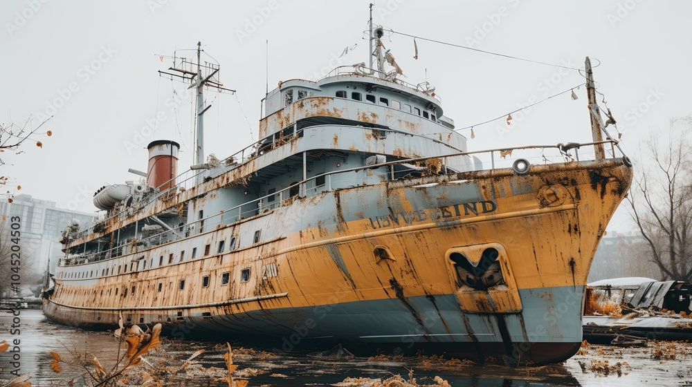 Corroded Sinking Boat in Abandoned State Corroded Sinking Boat in Abandoned State