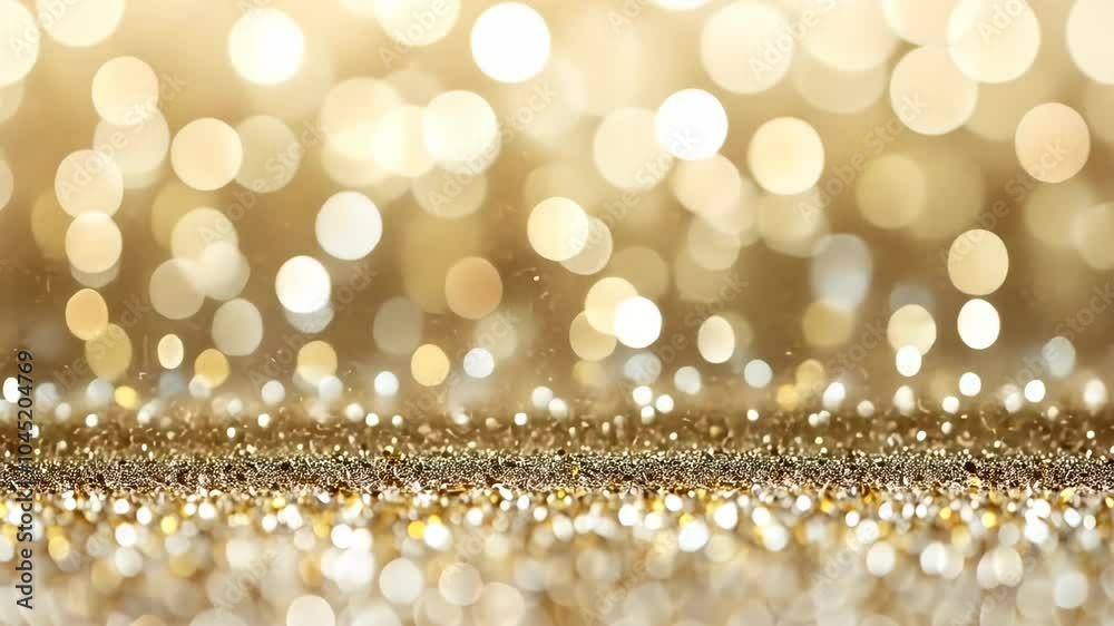 Abstract background with gold glitter and bokeh lights.