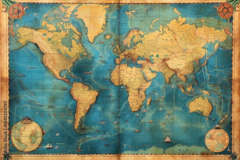 Naklejka premium Vintage Maps World Posters map backgrounds world.