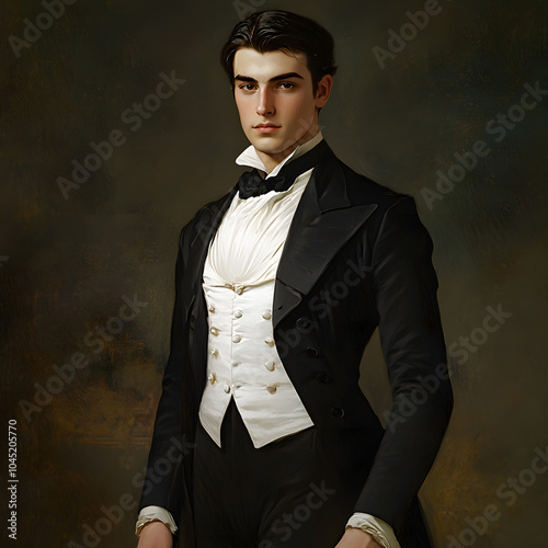 full-body, realistic portrait of a young aristocratic man from the 1880s photo