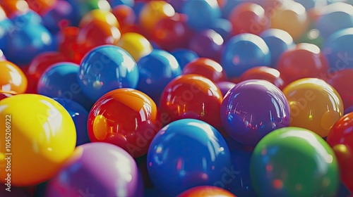 A bright, fun-filled ball pit, full of colorful plastic balls, with a slight blur to show motion and activity. 