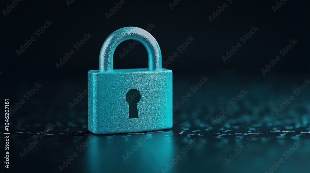 Fototapeta premium A modern teal padlock stands out against a dark textured background, symbolizing security and privacy. Ideal for concepts in cybersecurity and data protection.