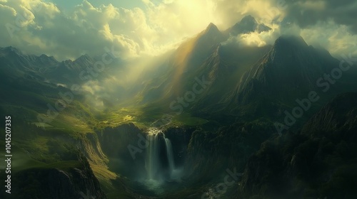 Majestic Waterfall Cascading Down Mountain Peaks