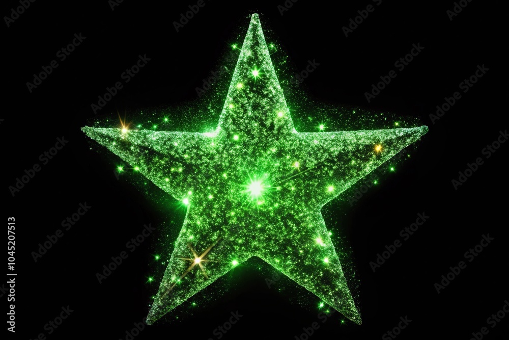 festive mood with green sparkling shining star points on black background festive mood with green sparkling shining star points on black background