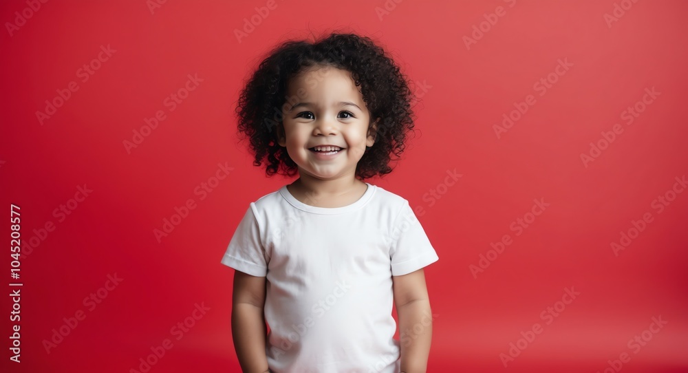 mixed race toddler girl red background wearing plain white tshirt smiling happy portrait mixed race toddler girl red background wearing plain white tshirt smiling happy portrait