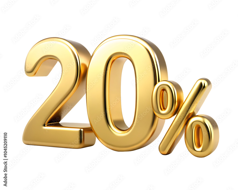 3D Golden twenty percent 20% isolated on white background as transparent. PNG 3D Golden twenty percent 20% isolated on white background as transparent. PNG