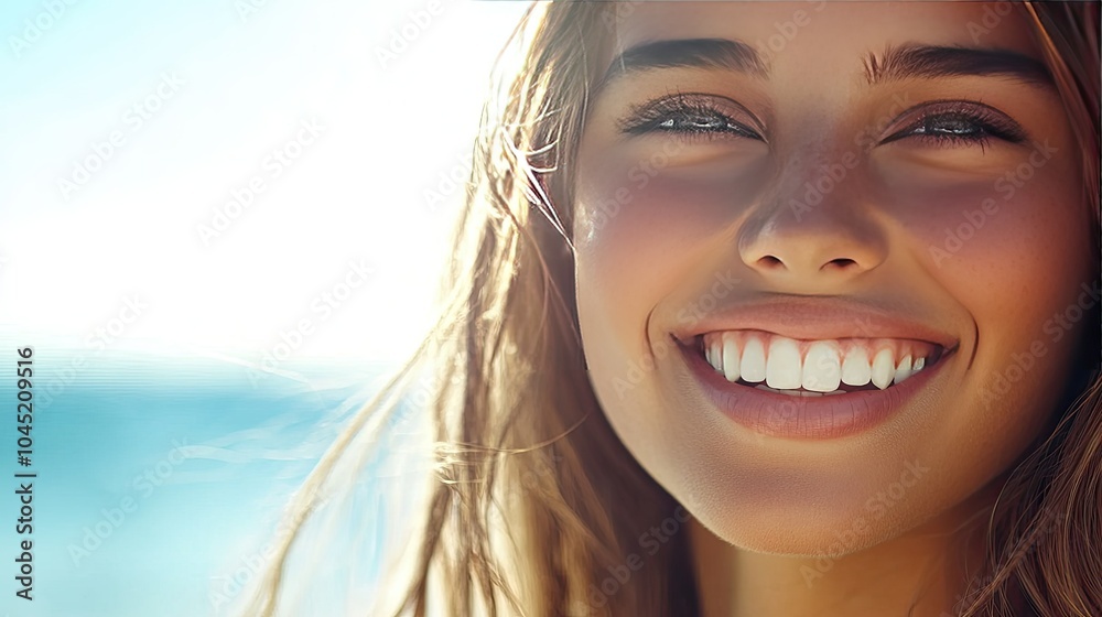 Cheerful Woman Smiling Brightly at the Beach Cheerful Woman Smiling Brightly at the Beach