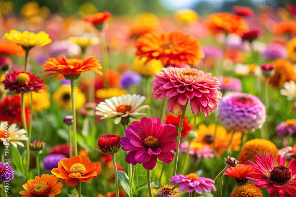 Field of colorful summer flowers in full bloom Field of colorful summer flowers in full bloom
