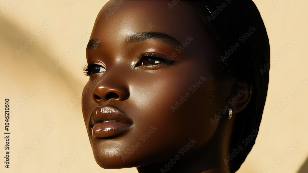 A close-up of a woman with radiant skin and soft natural makeup, her fresh look enhanced by subtle highlights and a natural glow. --chaos A close-up of a woman with radiant skin and soft natural makeup, her fresh look enhanced by subtle highlights and a natural glow. --chaos