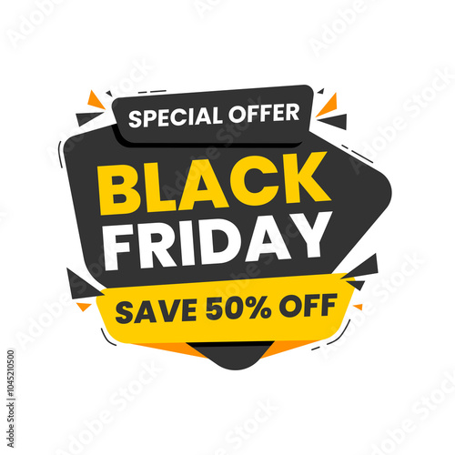 Black friday banner design. Black friday special offer promotion banner. Discount banner for black friday sale. Social media banner, web banner, sale banner, sale badge