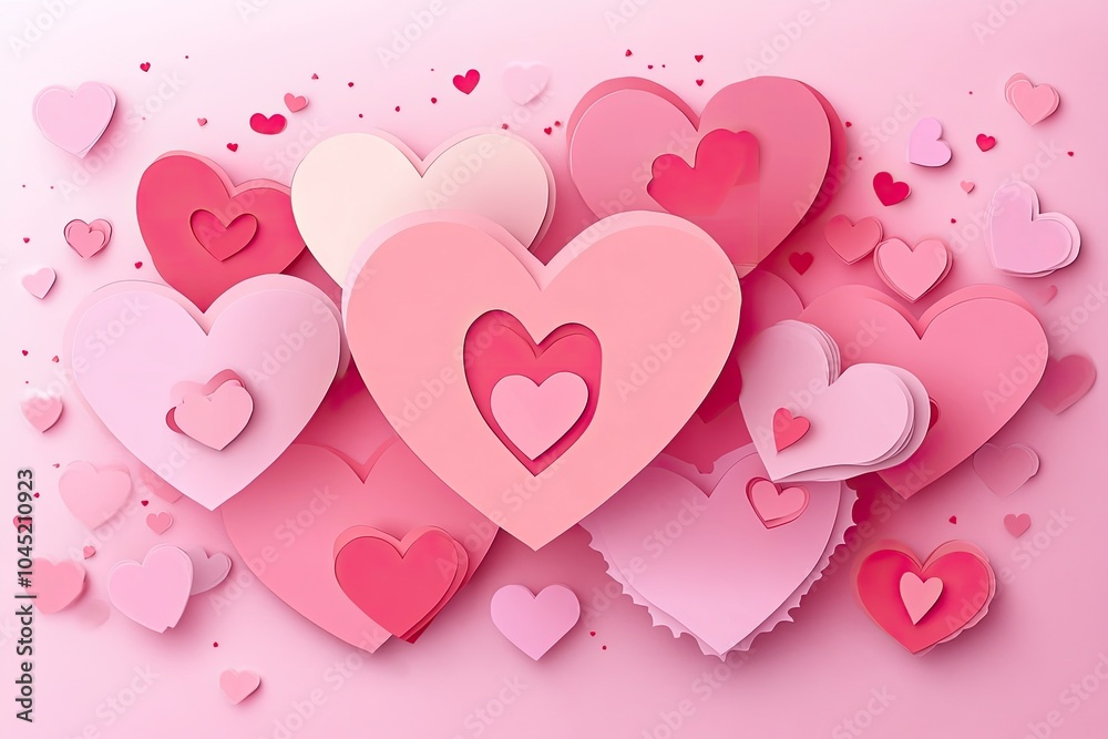 Valentine's Day card with hearts paper cut style on a pink background. with generative ai Valentine's Day card with hearts paper cut style on a pink background. with generative ai