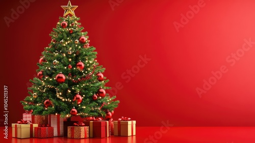 Sparkling Christmas Tree with Ornaments and Gifts