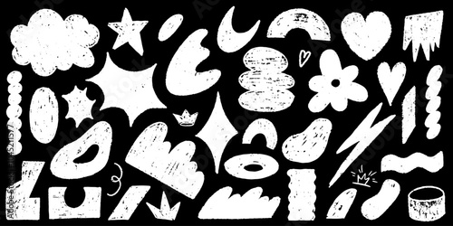Hand drawn scribble crayon set. Squiggle, scratch doodle kid star set. Crayon scratch texture shape children kid naive. Vector illustration