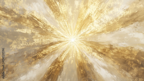 Sun Rays Sunbeam 3D Oil Painting. Rich VIP Motion Exploding Burst. Hand Painted Acrylic White Gold Concentric Lines. Abstract Interior Design 3D Texture. Light Rays Vintage Gold 3D Oil Painting.