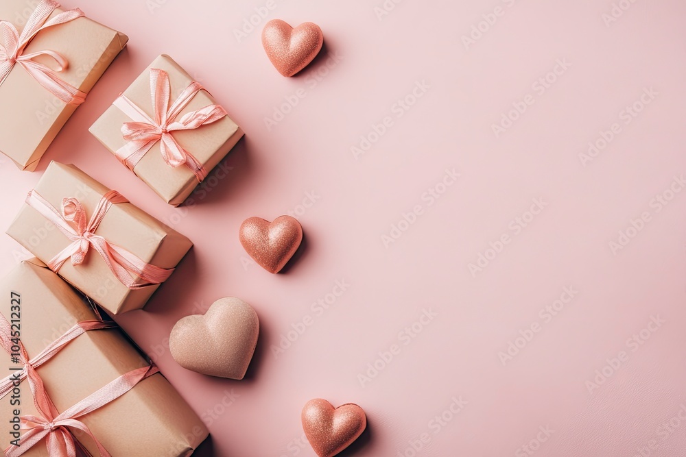 Valentine's Day flat lay composition with gift boxes and hearts on pastel pink background. Flat lay, top view, copy space. with generative ai Valentine's Day flat lay composition with gift boxes and hearts on pastel pink background. Flat lay, top view, copy space. with generative ai