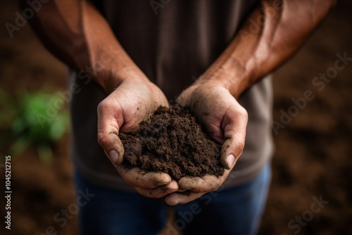 Soil in mans hands gardening outdoors nature.