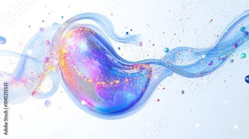 Artistic abstract of a stomach created from glowing quantum particles and energy orbs on a pure white background