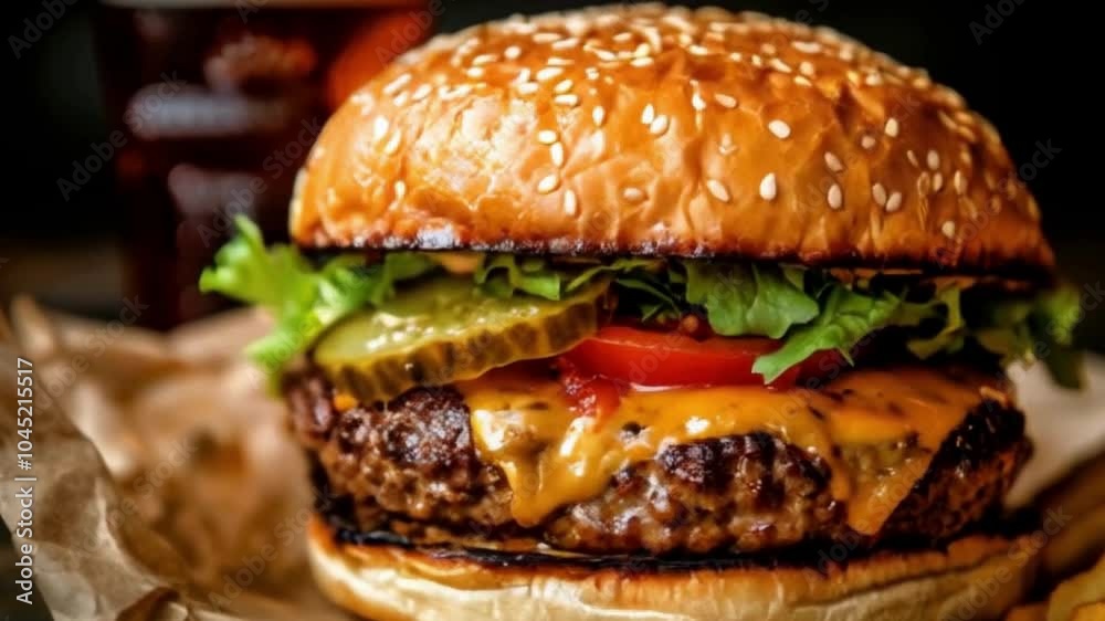 fast food on wooden tabletop. snack on the board: hamburger, french fries and tomato sauce fast food on wooden tabletop. snack on the board: hamburger, french fries and tomato sauce