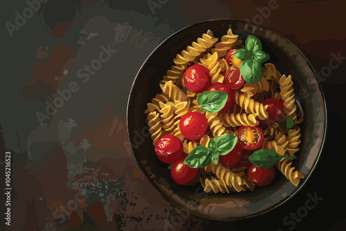 plate with screw pasta and tomato sauce with vegetables