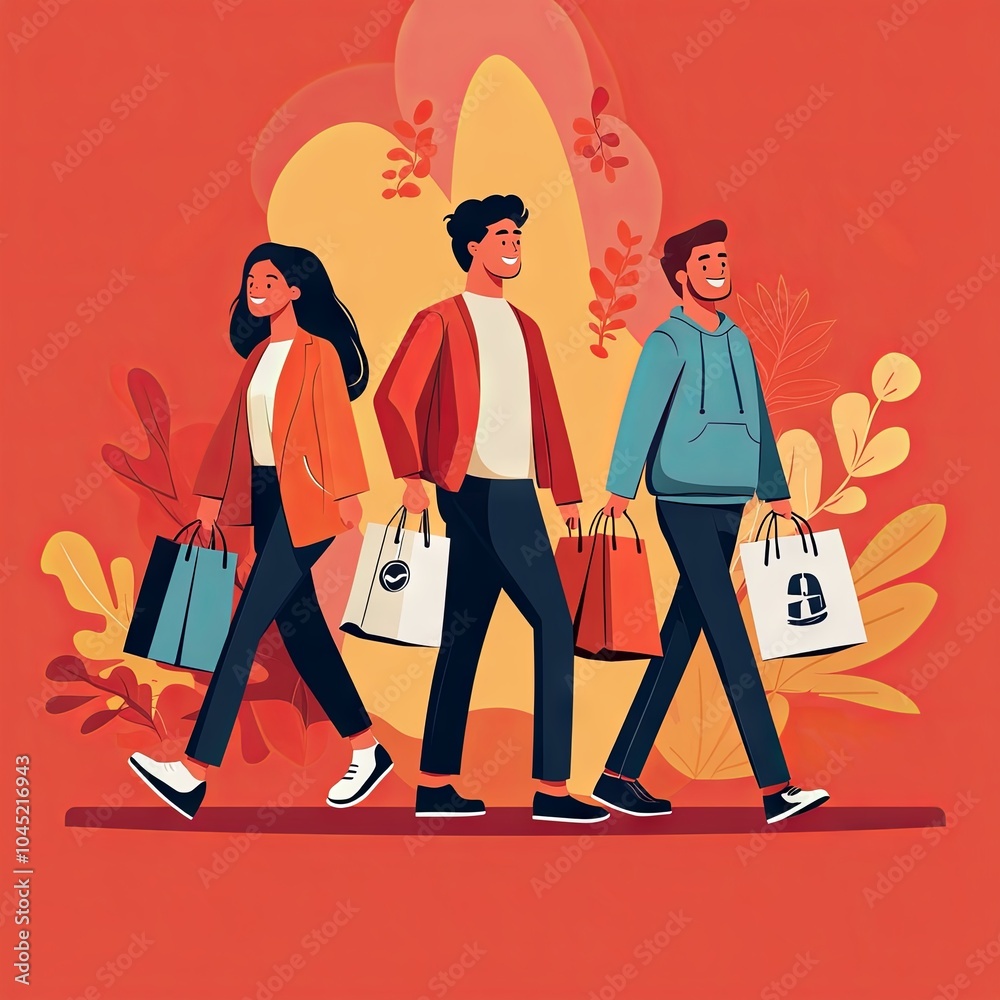 Stylish Shopping Scene with Happy Shoppers Stylish Shopping Scene with Happy Shoppers