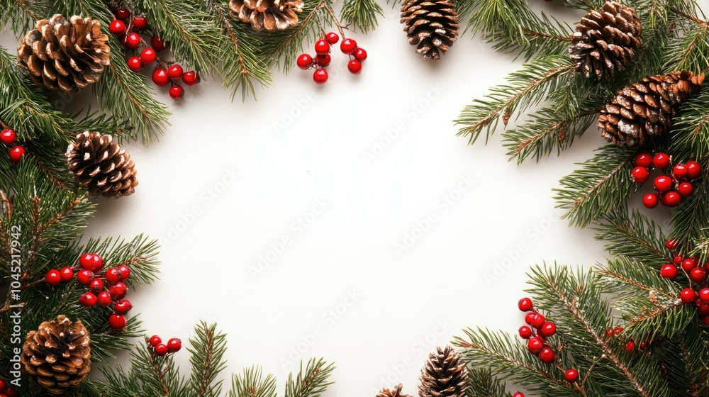Festive Border with Pinecones and Berries Festive Border with Pinecones and Berries