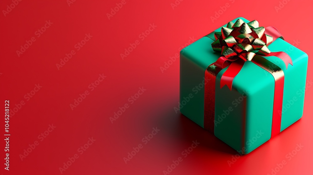 Fototapeta premium 3D Vibrant Gift Box with Red Background. Christmas Theme.