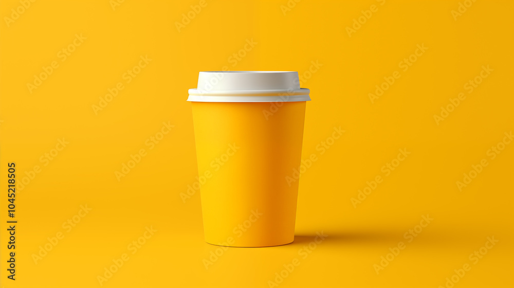 Bright Yellow Coffee Cup against Minimalist Yellow Background