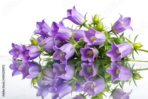 Floral background with reflection of Canterbury bells campanula