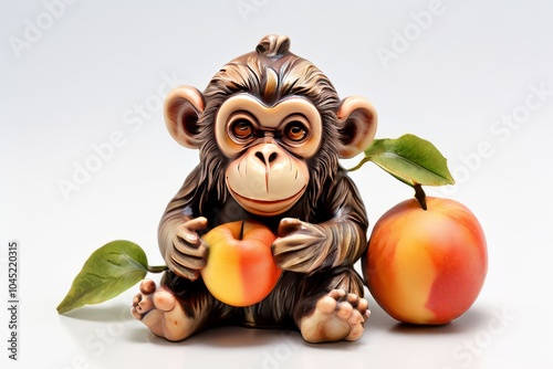 monkey figurine holding a peach a ceramic monkey depicted holdin photo