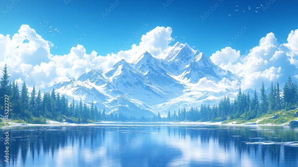 Fototapeta premium Snow mountain lake scenery