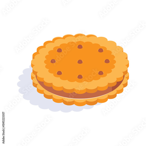 Sandwich cookie, chocolate biscuit isometric icon in trendy style